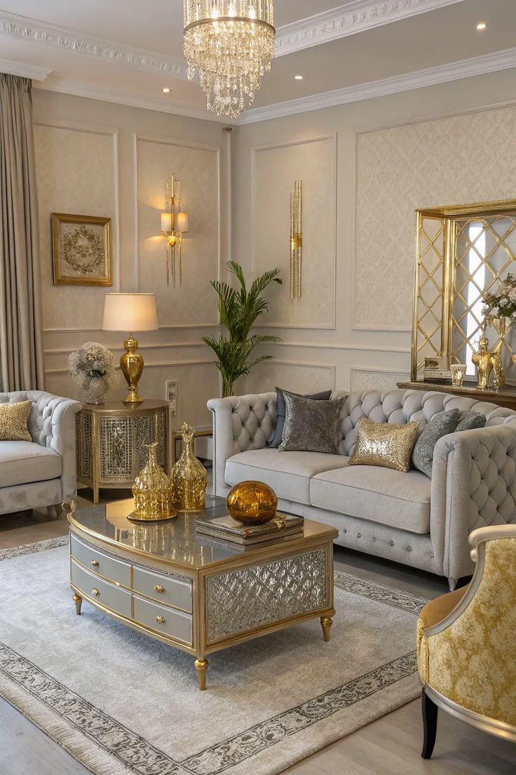 17+ Chic Gold & Silver Living Room Inspirations