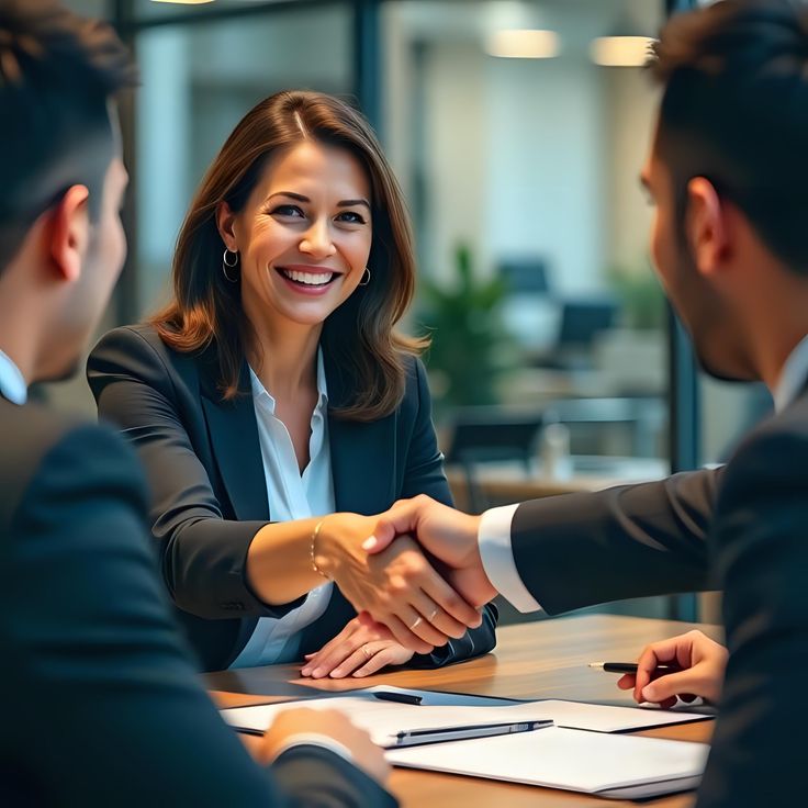 Professional Business Meeting with Handshake in Modern Corporate Office Setting Professional Business Meeting with Handshake in Modern Corporate Office Setting