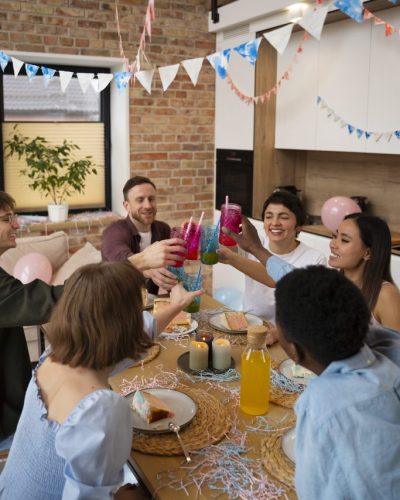 high-angle-friends-gender-reveal-party high-angle-friends-gender-reveal-party